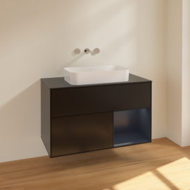 Тумба под раковину Villeroy & Boch Finion 100х50,1 см с подсветкой МДФ черный матовый лак/стекло черное матовое F662HGPD