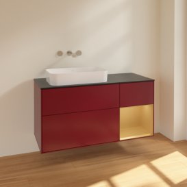 Тумба під раковину Villeroy & Boch Finion 120х50,1 см з підсвічуванням МДФ півонія матовий лак/скло чорне матове F692HFHB