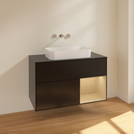 Тумба под раковину Villeroy & Boch Finion 100х50,1 см с подсветкой МДФ черный матовый лак/стекло черное матовое F662PCPD