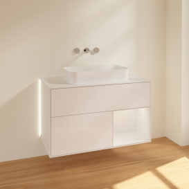 Тумба під раковину Villeroy & Boch Finion 100х50,1 см з підсвіткою МДФ білий глянцевий лак/скло біле матове G661GFGF