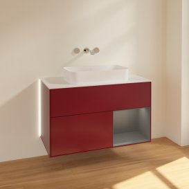 Тумба під раковину Villeroy & Boch Finion 100х50,1 см з підсвічуванням МДФ півонія матовий лак/скло біле матове G661GKHB