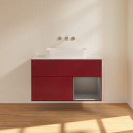 Тумба під раковину Villeroy & Boch Finion 100х50,1 см з підсвічуванням МДФ півонія матовий лак/скло біле матове G661GKHB