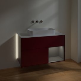 Тумба під раковину Villeroy & Boch Finion 100х50,1 см з підсвічуванням МДФ півонія матовий лак/скло біле матове G661GKHB