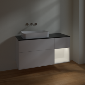 Тумба під раковину Villeroy & Boch Finion 120х50,1 см з підсвіткою МДФ білий глянцевий лак/скло чорне матове F692MTGF