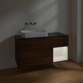 Тумба під раковину Villeroy & Boch Finion 120х50,1 см з підсвічуванням МДФ шпон волоського горіха/скло чорне матове F692MTGN