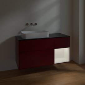 Тумба під раковину Villeroy & Boch Finion 120х50,1 см з підсвічуванням МДФ півонія матовий лак/скло чорне матове F692MTHB