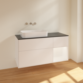 Тумба під раковину Villeroy & Boch Finion 120х50,1 см із підсвічуванням МДФ білий матовий лак/скло чорне матове F692MTMT