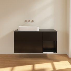 Тумба под раковину Villeroy & Boch Finion 120х50,1 см с подсветкой МДФ черный матовый лак/стекло черное матовое F692PDPD