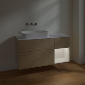 Тумба під раковину Villeroy & Boch Finion 120х50,1 см із підсвічуванням МДФ шпон дуба/скло біле матове F691GFPC