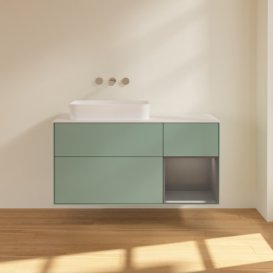 Тумба під раковину Villeroy & Boch Finion 120х50,1 см із підсвічуванням МДФ оливковий матовий лак/скло біле матове F691GKGM