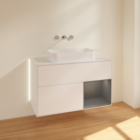 Тумба під раковину Villeroy & Boch Finion 100х50,1 см із підсвічуванням МДФ білий матовий лак/скло біле матове G661GKMT