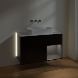 Тумба под раковину Villeroy & Boch Finion 100х50,1 см с подсветкой МДФ черный матовый лак/стекло белое матовое G661GKPD