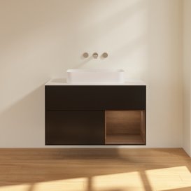 Тумба под раковину Villeroy & Boch Finion 100х50,1 см с подсветкой МДФ черный матовый лак/стекло белое матовое G661GNPD