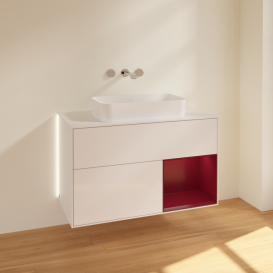 Тумба под раковину Villeroy & Boch Finion 100х50,1 см с подсветкой МДФ глянцевый белый лак/стекло белое матовое G661HBGF