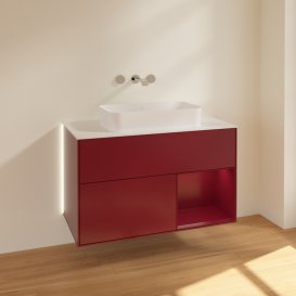 Тумба под раковину Villeroy & Boch Finion 100х50,1 см с подсветкой МДФ пион матовый лак/стекло белое матовое G661HBHB