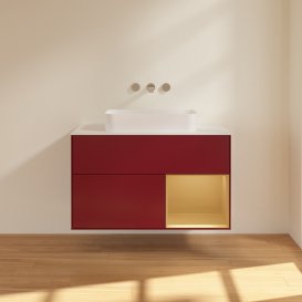 Тумба под раковину Villeroy & Boch Finion 100х50,1 см с подсветкой МДФ пион матовый лак/стекло белое матовое G661HFHB