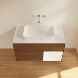 Тумба под раковину Villeroy & Boch Finion 100х50,1 см с подсветкой МДФ шпон грецкого ореха/стекло белое матовое G661MTGN