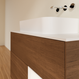 Тумба под раковину Villeroy & Boch Finion 100х50,1 см с подсветкой МДФ шпон грецкого ореха/стекло белое матовое G661MTGN