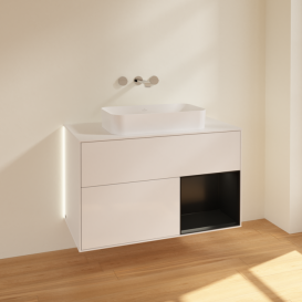 Тумба під раковину Villeroy & Boch Finion 100х50,1 см з підсвіткою МДФ білий глянцевий лак/скло біле матове G661PDGF