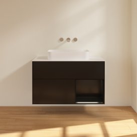 Тумба під раковину Villeroy & Boch Finion 100х50,1 см із підсвічуванням МДФ чорний матовий лак/скло біле матове G661PDPD