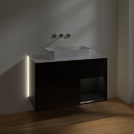 Тумба під раковину Villeroy & Boch Finion 100х50,1 см із підсвічуванням МДФ чорний матовий лак/скло біле матове G661PDPD