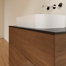 Тумба під раковину Villeroy & Boch Finion 100х50,1 см із підсвічуванням МДФ шпон волоського горіха/скло чорне матове G662GNGN