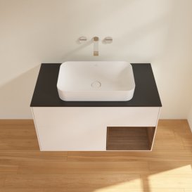 Тумба під раковину Villeroy & Boch Finion 100х50,1 см із підсвічуванням МДФ білий матовий лак/скло чорне матове G662GNMT