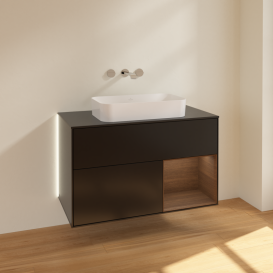 Тумба під раковину Villeroy & Boch Finion 100х50,1 см із підсвічуванням МДФ чорний матовий лак/скло чорне матове G662GNPD