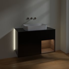 Тумба під раковину Villeroy & Boch Finion 100х50,1 см із підсвічуванням МДФ чорний матовий лак/скло чорне матове G662GNPD