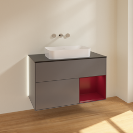 Тумба під раковину Villeroy & Boch Finion 100х50,1 см з підсвічуванням МДФ антрацит матовий лак/скло чорне матове G662HBGK