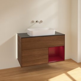 Тумба під раковину Villeroy & Boch Finion 100х50,1 см із підсвічуванням МДФ шпон волоського горіха/скло чорне матове G662HBGN