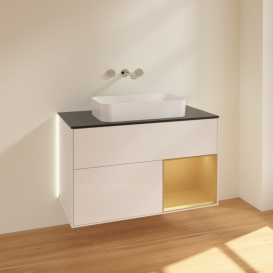 Тумба під раковину Villeroy & Boch Finion 100х50,1 см з підсвіткою МДФ білий глянцевий лак/скло чорне матове G662HFGF