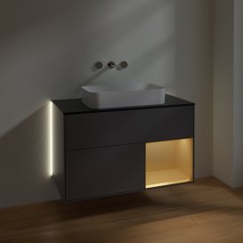 Тумба під раковину Villeroy & Boch Finion 100х50,1 см з підсвічуванням МДФ антрацит матовий лак/скло чорне матове G662HFGK