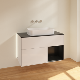 Тумба под раковину Villeroy & Boch Finion 100х50,1 см с подсветкой МДФ глянцевый белый лак/стекло черное матовое G662PDGF