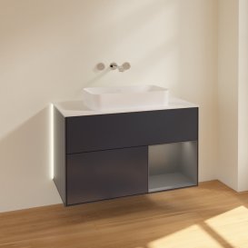 Тумба под раковину Villeroy & Boch Finion 100х50,1 см с подсветкой МДФ темно-синий матовый лак/стекло белое матовое G661GKHG