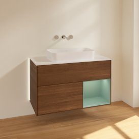 Тумба під раковину Villeroy & Boch Finion 100х50,1 см із підсвічуванням МДФ шпон волоського горіха/скло біле матове G661GMGN