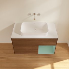 Тумба під раковину Villeroy & Boch Finion 100х50,1 см із підсвічуванням МДФ шпон волоського горіха/скло біле матове G661GMGN