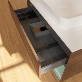 Тумба під раковину Villeroy & Boch Finion 100х50,1 см із підсвічуванням МДФ шпон волоського горіха/скло біле матове G661GMGN