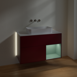 Тумба под раковину Villeroy & Boch Finion 100х50,1 см с подсветкой МДФ пион матовый лак/стекло белое матовое G661GMHB