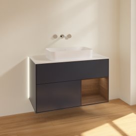 Тумба под раковину Villeroy & Boch Finion 100х50,1 см с подсветкой МДФ темно-синий матовый лак/стекло белое матовое G661GNHG