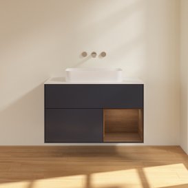 Тумба под раковину Villeroy & Boch Finion 100х50,1 см с подсветкой МДФ темно-синий матовый лак/стекло белое матовое G661GNHG