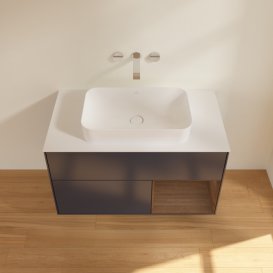 Тумба под раковину Villeroy & Boch Finion 100х50,1 см с подсветкой МДФ темно-синий матовый лак/стекло белое матовое G661GNHG