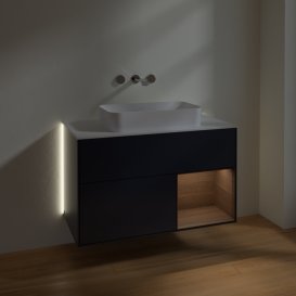 Тумба под раковину Villeroy & Boch Finion 100х50,1 см с подсветкой МДФ темно-синий матовый лак/стекло белое матовое G661GNHG