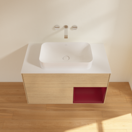 Тумба під раковину Villeroy & Boch Finion 100х50,1 см із підсвічуванням МДФ шпон дуба/скло біле матове G661HBPC