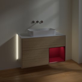 Тумба під раковину Villeroy & Boch Finion 100х50,1 см із підсвічуванням МДФ шпон дуба/скло біле матове G661HBPC