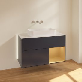 Тумба под раковину Villeroy & Boch Finion 100х50,1 см с подсветкой МДФ темно-синий матовый лак/стекло белое матовое G661HFHG