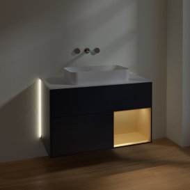 Тумба под раковину Villeroy & Boch Finion 100х50,1 см с подсветкой МДФ темно-синий матовый лак/стекло белое матовое G661HFHG