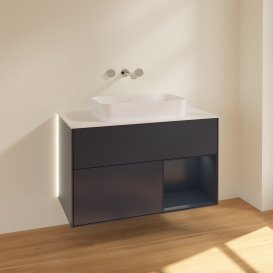Тумба під раковину Villeroy & Boch Finion 100х50,1 см із підсвічуванням МДФ темно-синій матовий лак/скло біле матове G661HGHG