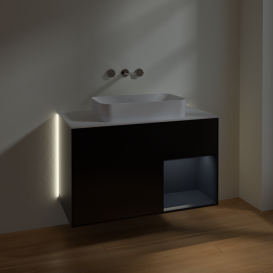 Тумба під раковину Villeroy & Boch Finion 100х50,1 см із підсвічуванням МДФ чорний матовий лак/скло біле матове G661HGPD
