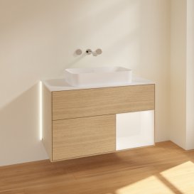 Тумба под раковину Villeroy & Boch Finion 100х50,1 см с подсветкой МДФ шпон дуба/стекло белое матовое G661MTPC